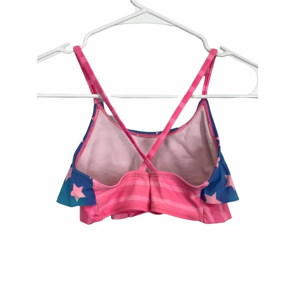 Xhilaration Girl's Stars & Striped Pink Blue Swim Bikini Set Kid's Size Medium